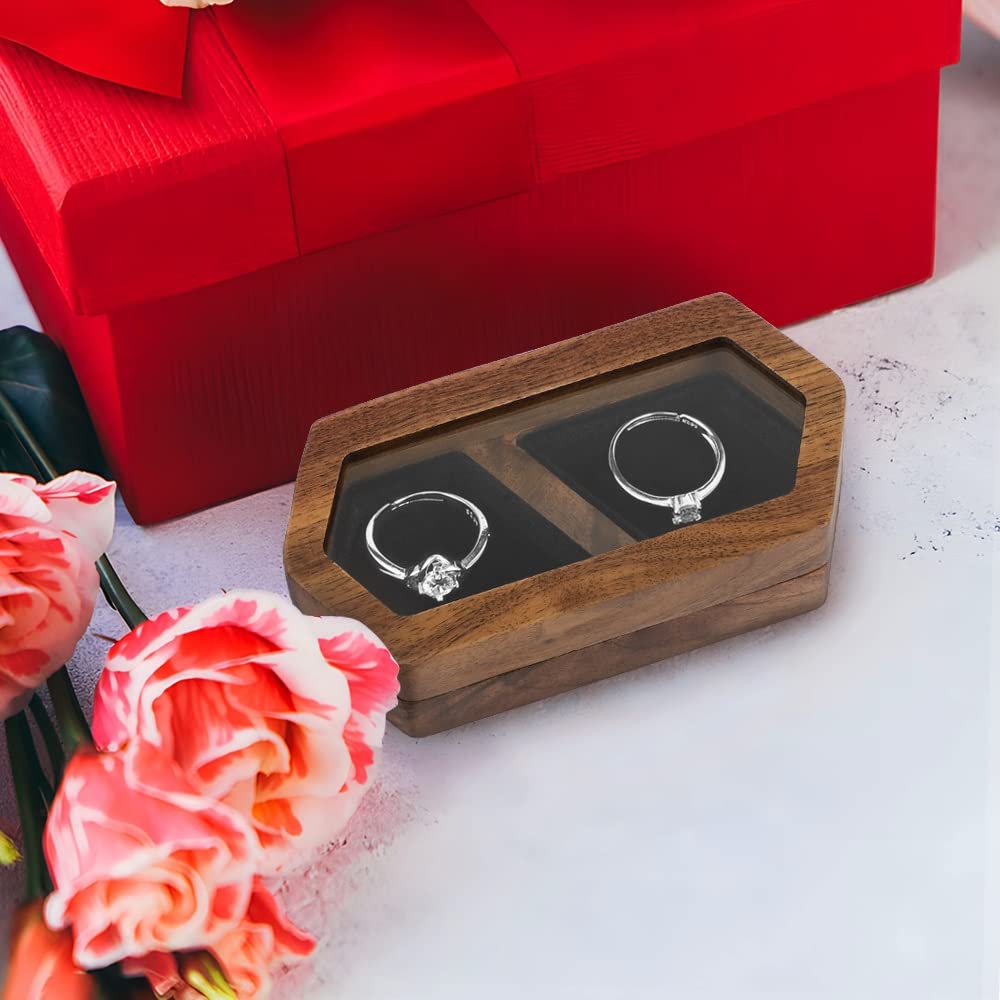 Wood Ring Box for Wedding Ceremony with Clear Top Engagement Ring Boxes Two Rings Case Ring Bearer Case Wooden Ring Holder — view 5
