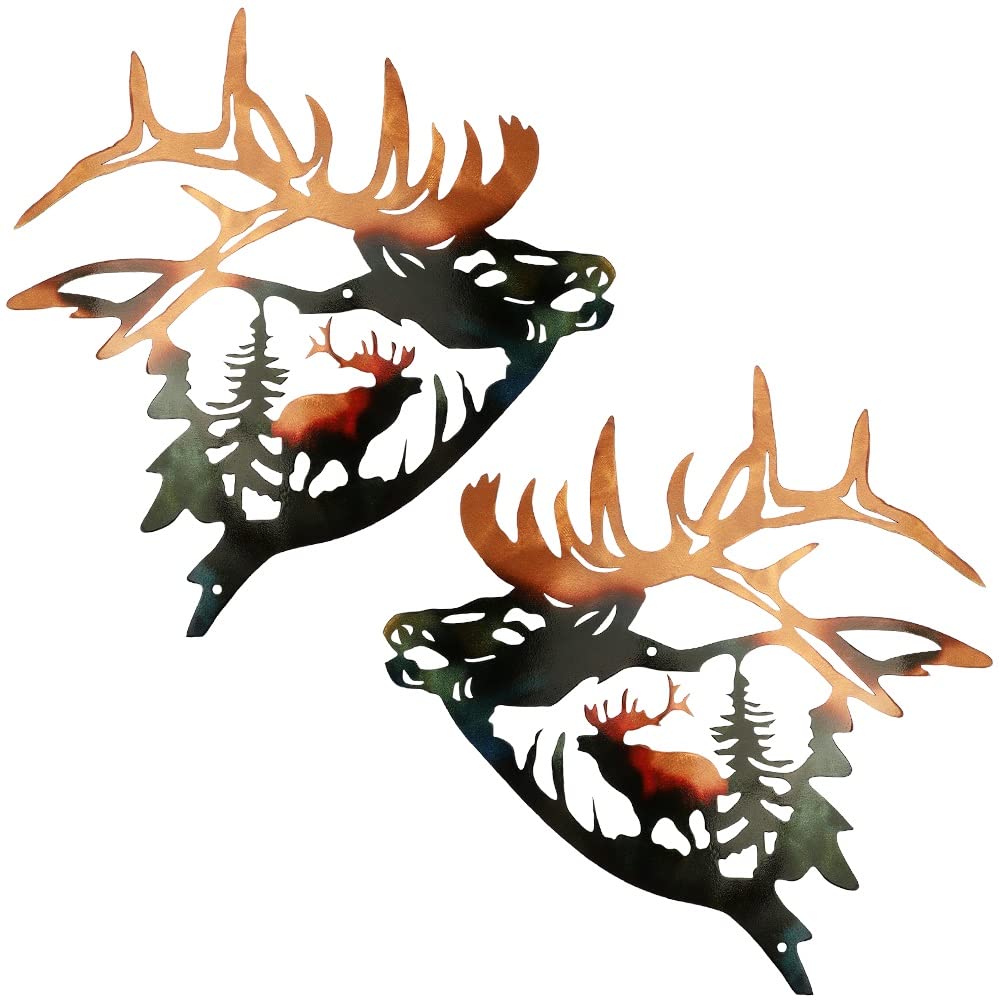 Set of 2 Wall Art Decor Deer Metal Wall Decor Rustic Cabin Hunting Decor Metal Wall Art Sculpture Décor for Home Bedroom — view 1