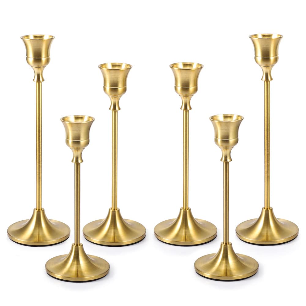 Candlestick Holders Taper Candle Holders – Gold Candlestick Holder Set of 6 Candle Stick Holders kit Classic Decorative Candle Stick for Christmas, Wedding, Party, Dinner Tables,Home Décor — view 1