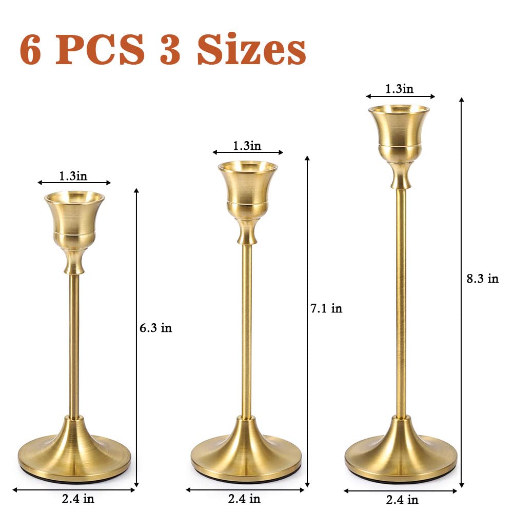 Candlestick Holders Taper Candle Holders – Gold Candlestick Holder Set of 6 Candle Stick Holders kit Classic Decorative Candle Stick for Christmas, Wedding, Party, Dinner Tables,Home Décor — view 2