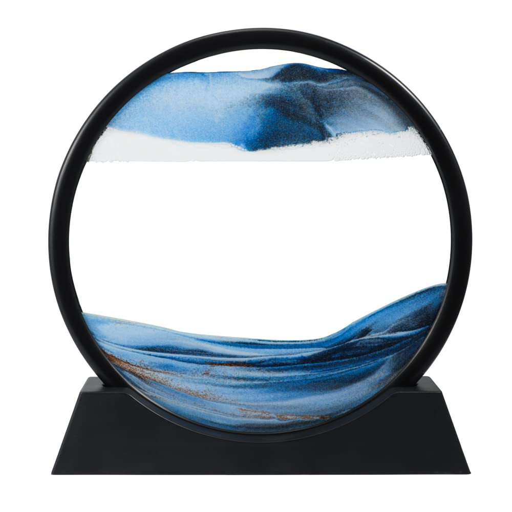 Moving Sand Art Picture, Dynamic Sand Picture – 10′′ Large Round Glass 3D Deep Sea Sand Frame Art Sandscape Desktop Art Decor for Home & Office — view 1