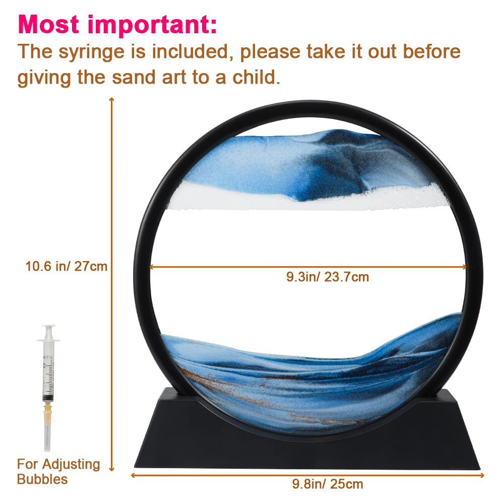 Moving Sand Art Picture, Dynamic Sand Picture – 10′′ Large Round Glass 3D Deep Sea Sand Frame Art Sandscape Desktop Art Decor for Home & Office — view 2
